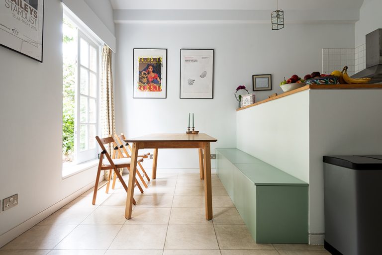 Fitted kitchen storage bench with seating