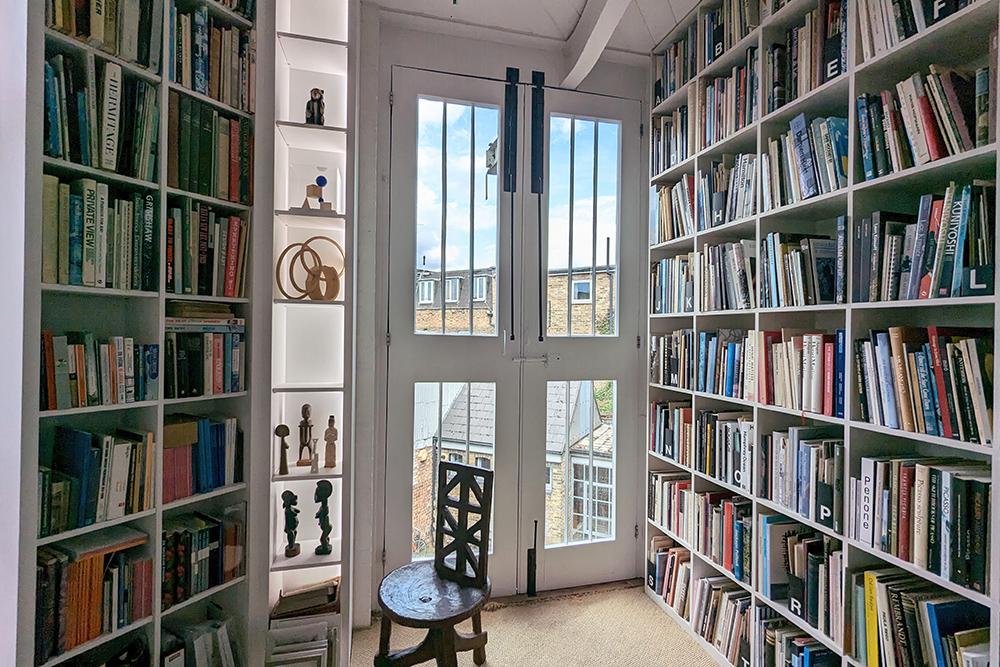 Built-in bookshelf in library room