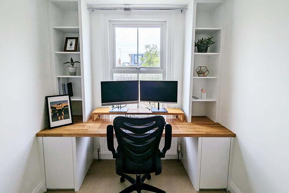 White home office unit near window