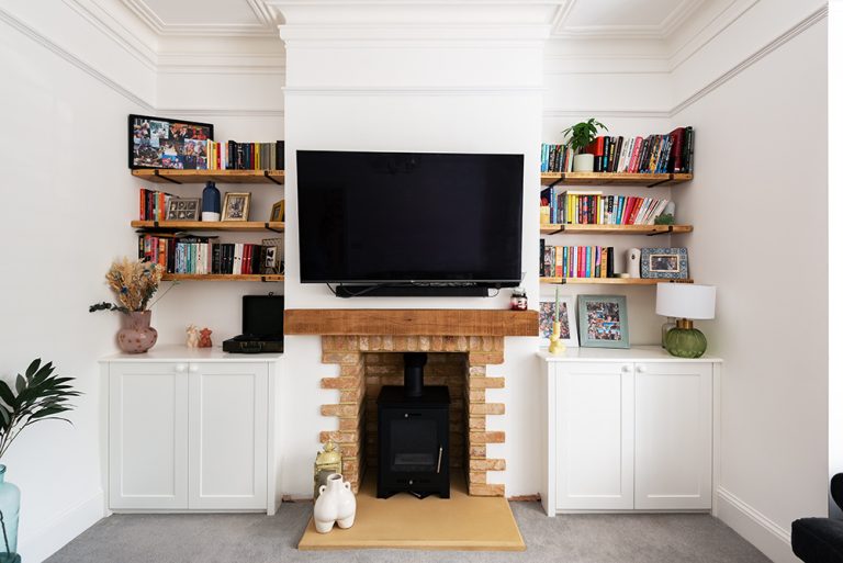 2 built in cupboards in living room. Made with MDF and hand-painted