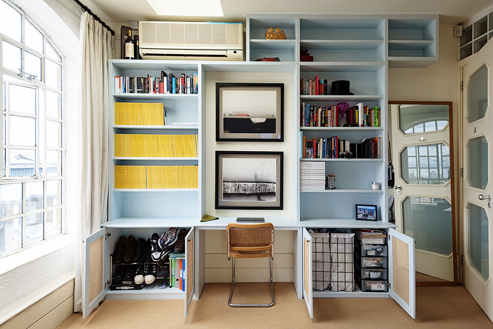 Large custom made bookcase with lots of shelving for books