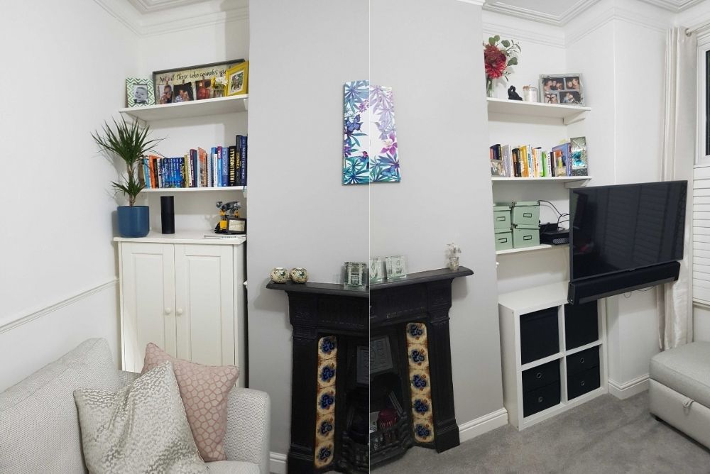 Before picture of alcove cupboard installation in a living room in Earlsfield