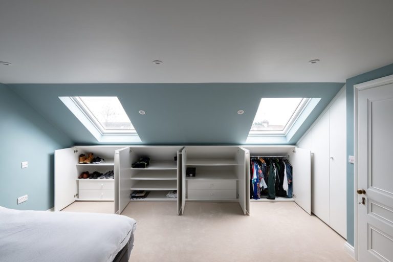 Bespoke under eaves wardrobe with internal view