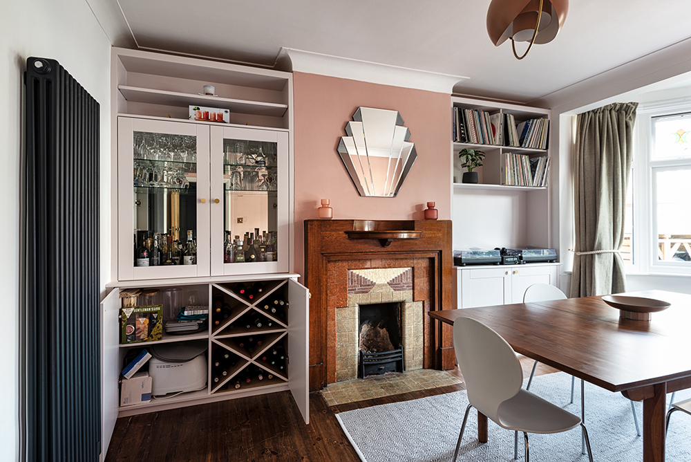 Built-in cupboard with door open