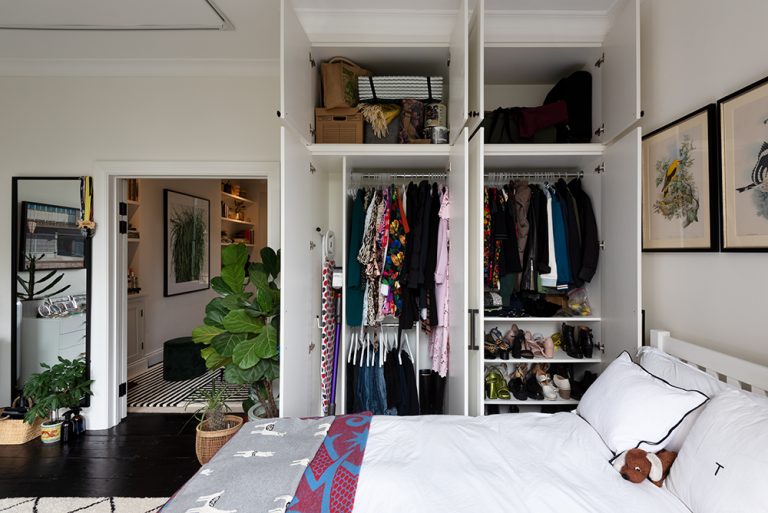 Inside view of bespoke modern wardrobe