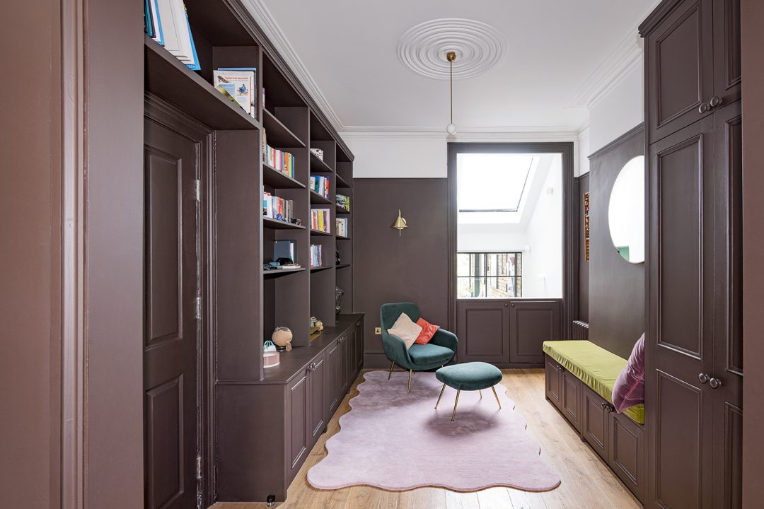 Brown storage bench in living room