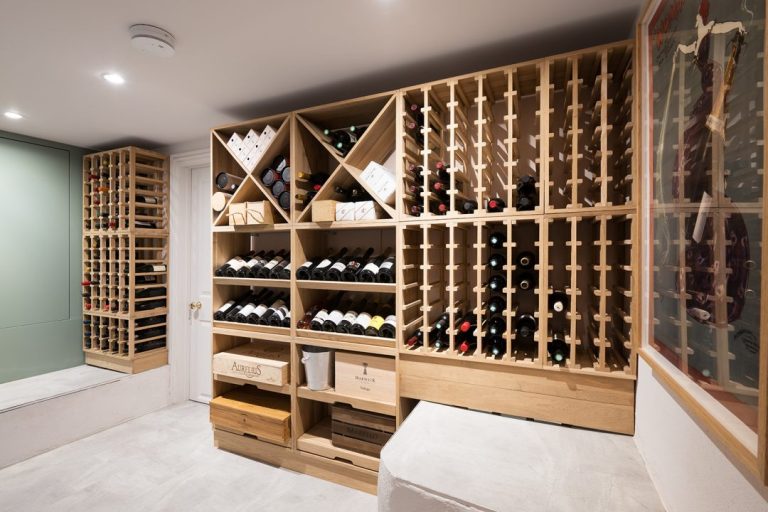 Wine cellar in basement with wine