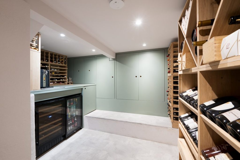 built in basement storage with pantry