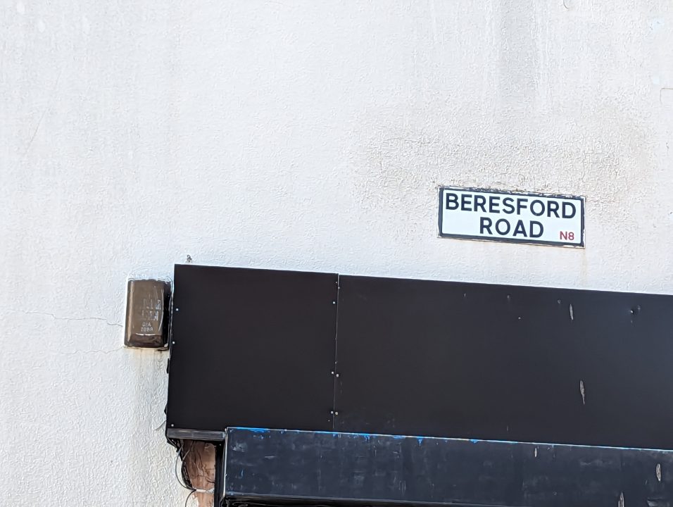 A white sign called Beresford road in North London