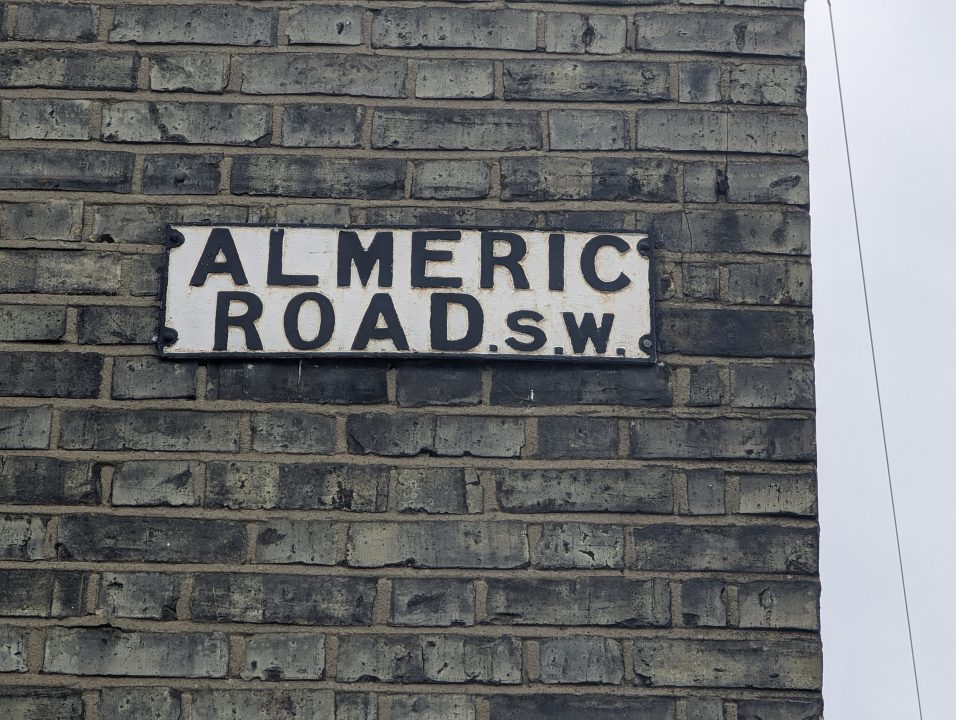 Street sign in Clapham SW11 called Almeric Road