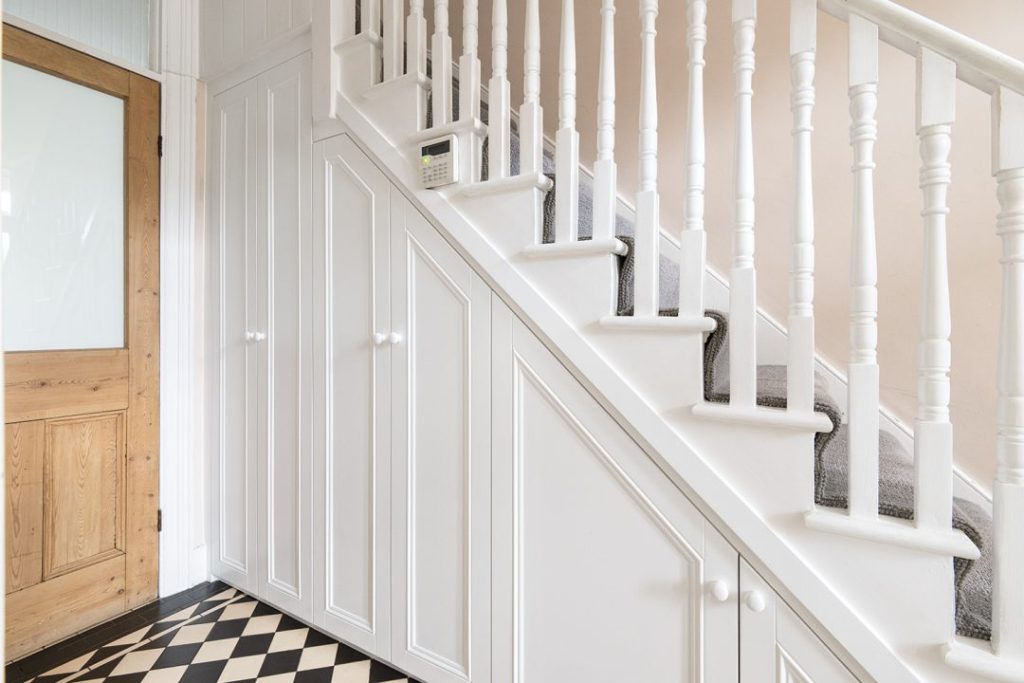 White under stairs storage, made with MDF