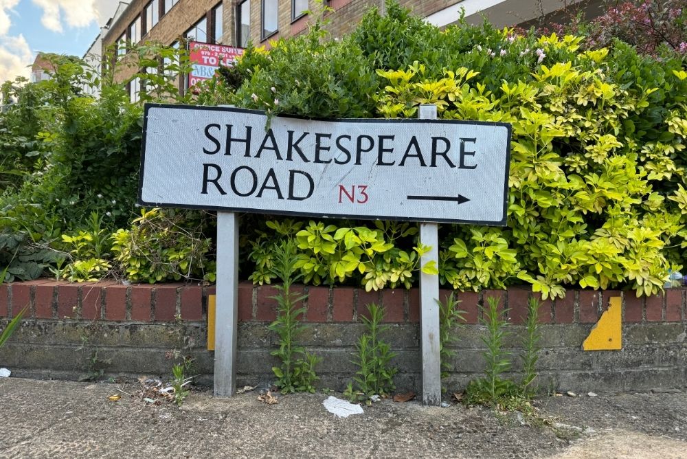 White sign called Shakespeare Road in Finchley