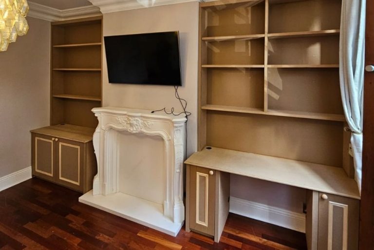 Bespoke alcove desk next to fireplace