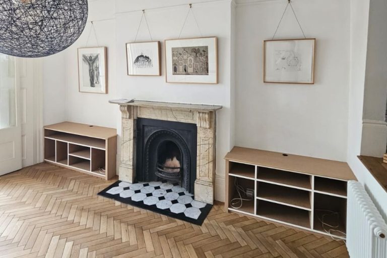 Alcove shelving units made with MDF in living room