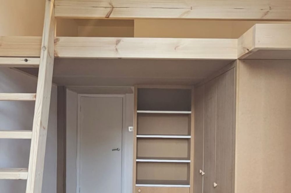 Built in cabin bed with wardrobe, desk, cabinet and ladder