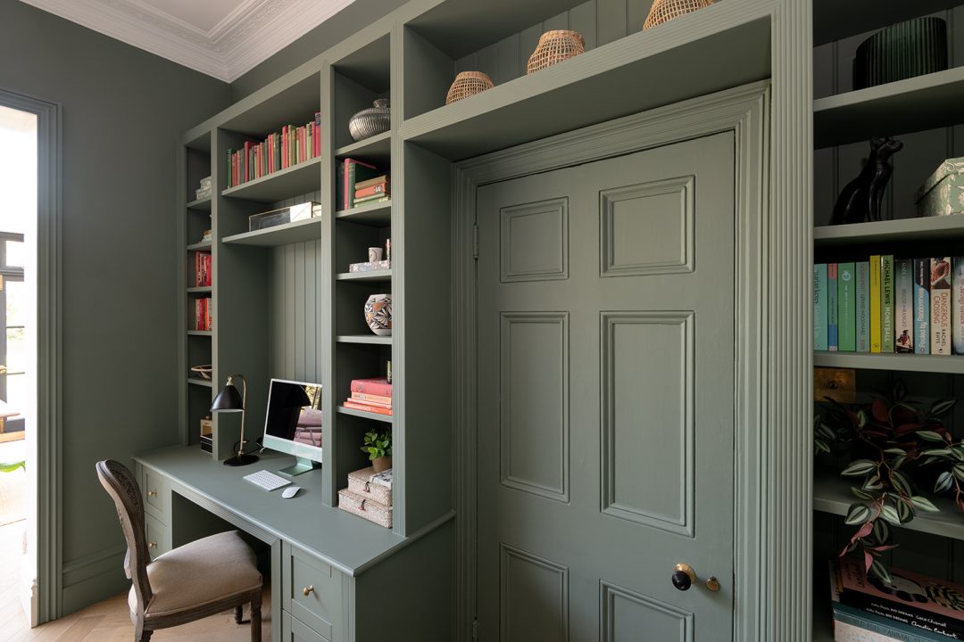 Fitted home office desk and shelving unit