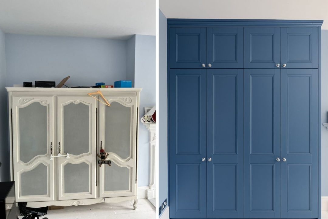 Before and after of a built in alcove wardrobe