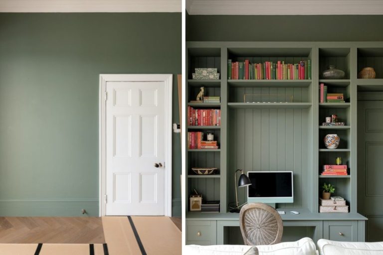 Bespoke built-in library wall and desk – Hampton Court