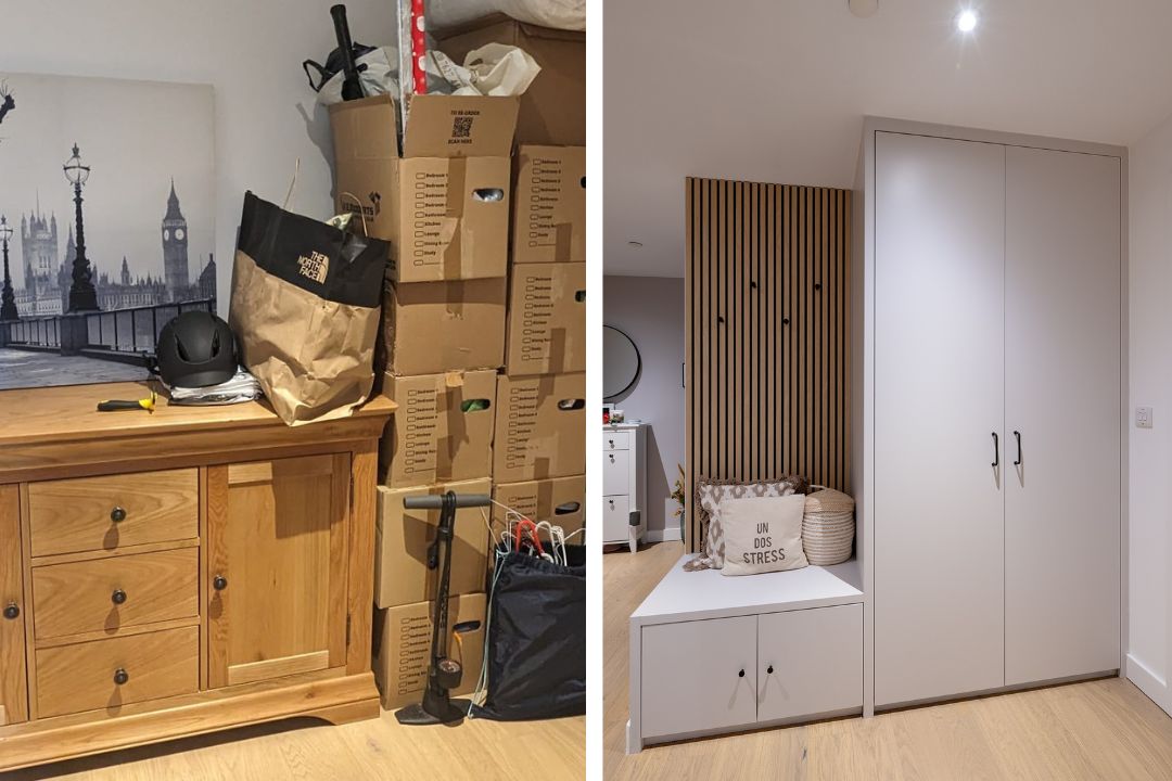 On the left picture no storage and on the right picture of hallway storage