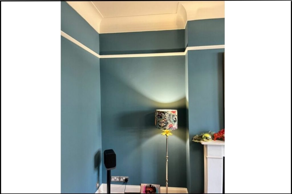 Empty alcove in living room next to chimney