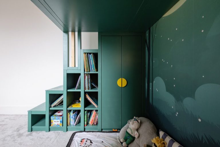 Built in loft bed with wardrobe and play area