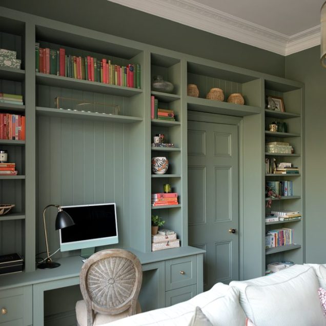 Built in green over the door shelving unit