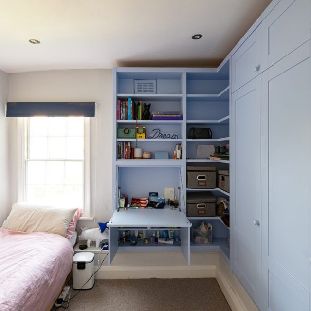 Built in corner wardrobe with desk